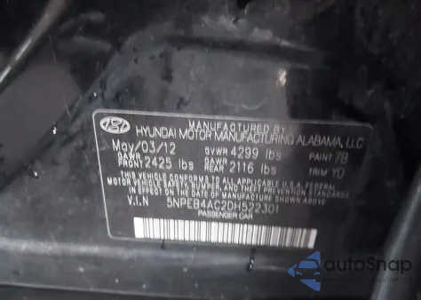 2013 Hyundai Sonata Gls from USA, damaged, VIN 5NPEB4AC2DH522301